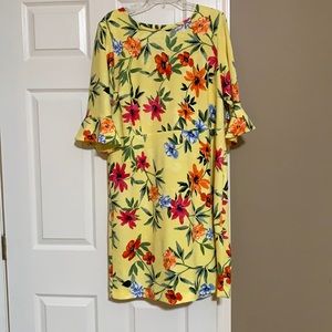 Bright yellow bell sleeve floral dress